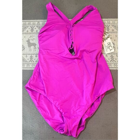 Becca Etc Color Code - Women's Plus Size One Piece Swimsuit, Plunge Neck - Picture 3 of 6